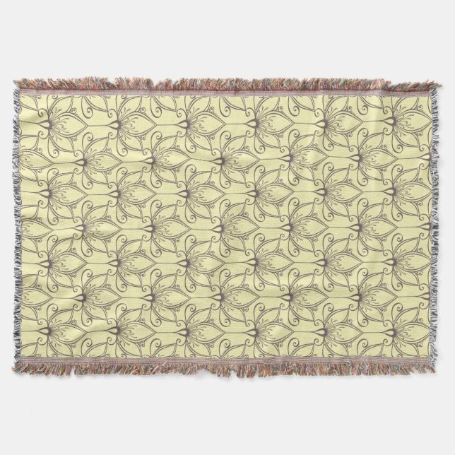 Cream Floral Pattern Throw Blanket (Front)