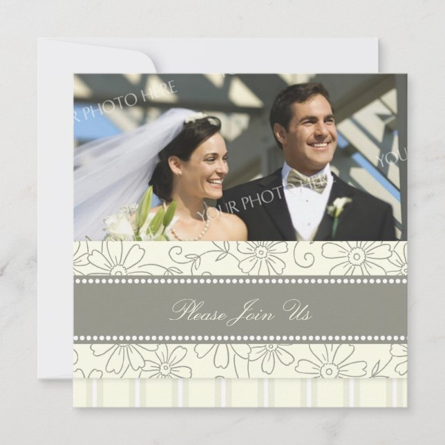Cream Floral Photo Wedding Vow Renewal Invitations (Front)