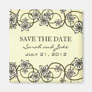 Cream Floral Save The Date Fridge Magnet
