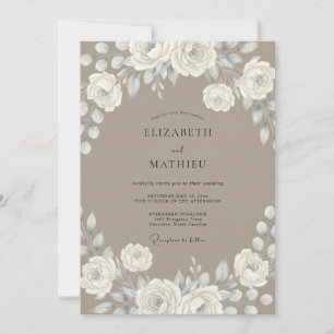 Cream Floral Swirl Wedding Invitation