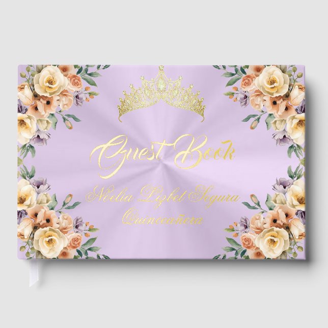 Cream Floral & Tiara - Pastel Lavender Guest Book (Front)