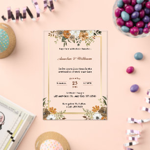 Cream Floral Together with Their Families Wedding  Acrylic Invitations