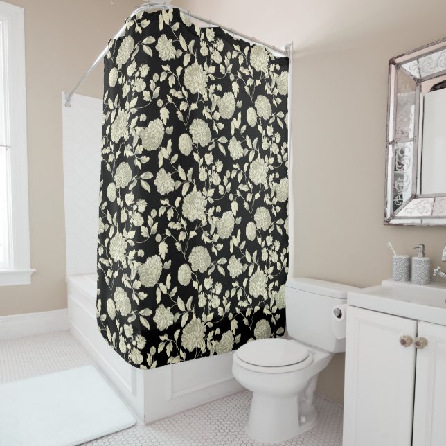 Cream Floral Toile On Black (In Situ)