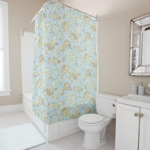 Cream Floral Toile On Blue