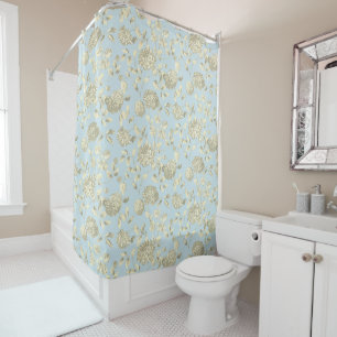 Cream Floral Toile On Blue