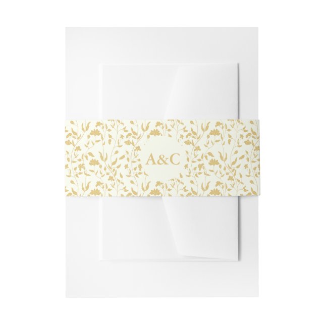 Cream Floral Wedding Invitation Belly Band (Front Example)