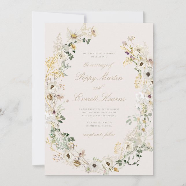 Cream Floral Wildflower Poppy Wedding Invitation (Devant)