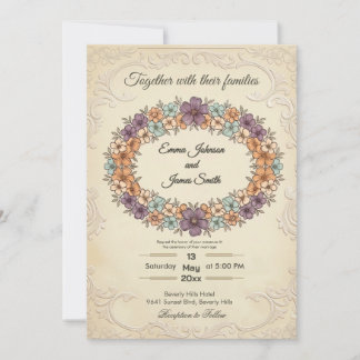 Cream Floral Wreath Wedding Invitation