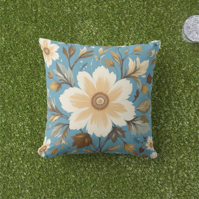 Cream Flower Outdoor Pillow (Grass)