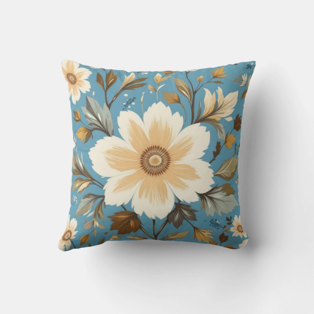 Cream Flower Throw Pillow (Back)