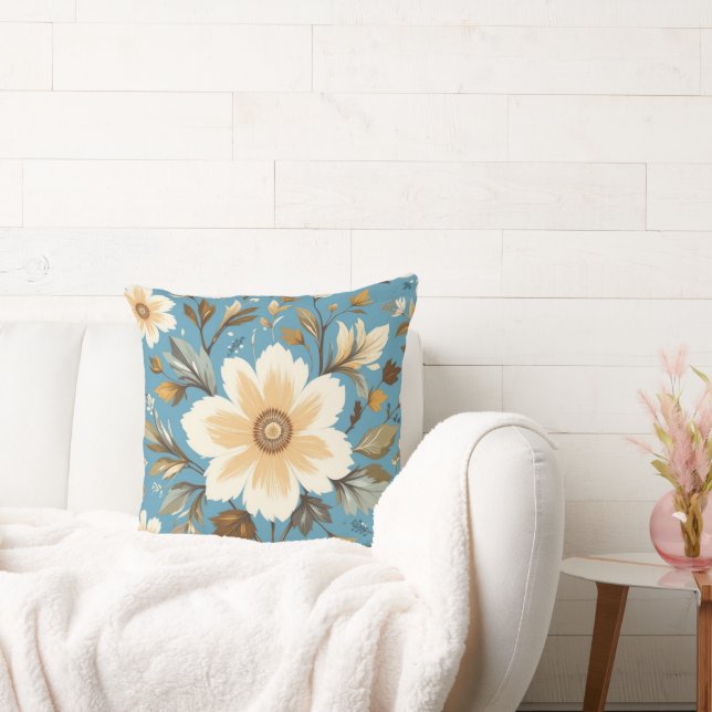 Cream Flower Throw Pillow (Couch)