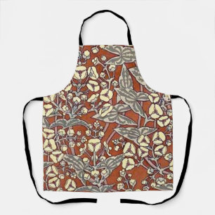 cream flowers brown background print apron