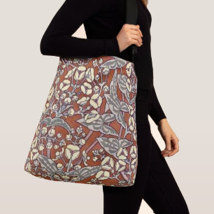 cream flowers brown background print crossbody bag