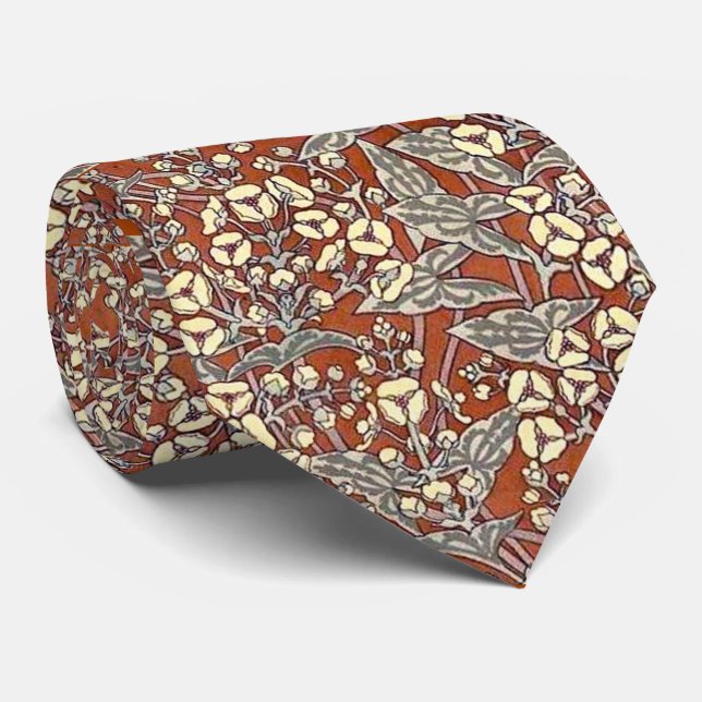 cream flowers brown background print tie (Rolled)