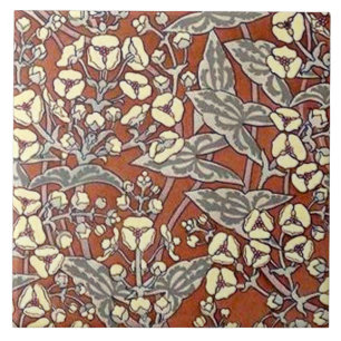 cream flowers brown background print tile
