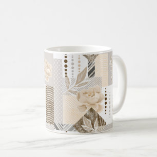 Cream flowers on white coffee mug