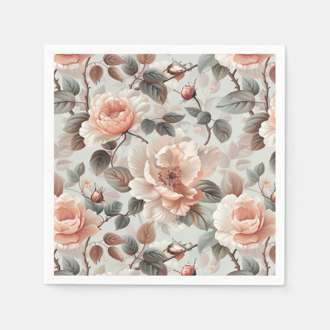 Cream flowers with grey leaves on a light grey  napkin (Front)