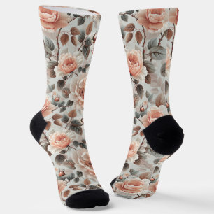 Cream flowers with grey leaves on a light grey socks