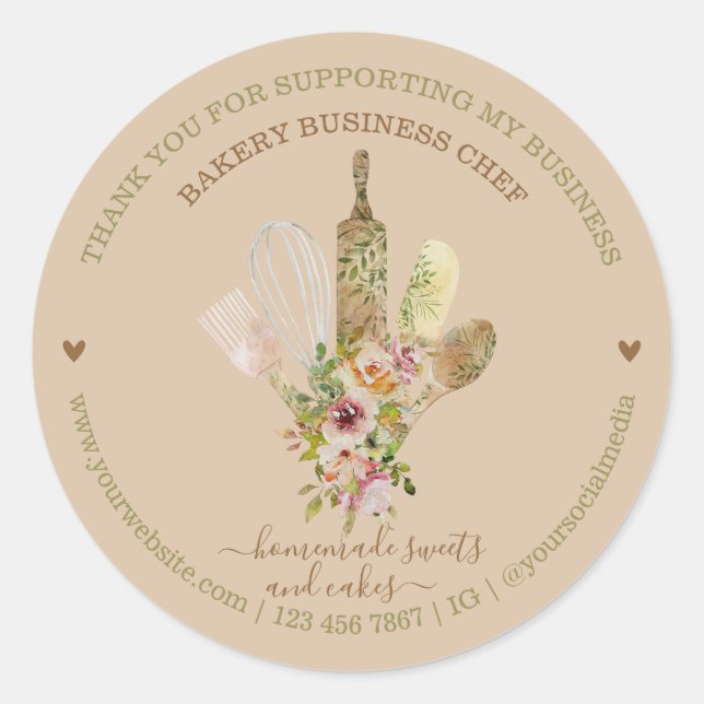 Cream Food Store Catering Bakery Chef Classic Round Sticker (Front)