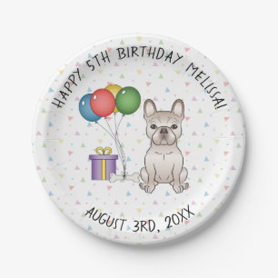 Cream French Bulldog Cute Cartoon Dog Birthday Paper Plate