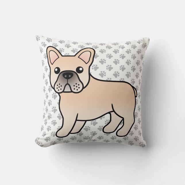 Cream French Bulldog Cute Cartoon Dog Throw Pillow (Front)