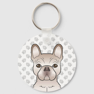 Cream French Bulldog Dog Head & Grey Paws Keychain