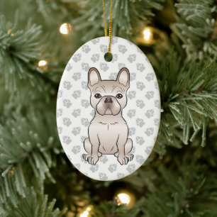 Cream French Bulldog / Frenchie Dog & Custom Text Ceramic Ornament