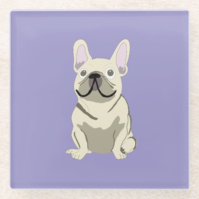 Cream French Bulldog,  Glass Coaster (Front)