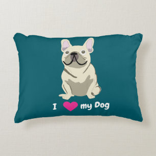 Cream French Bulldog, I Love my Dog Accent Pillow
