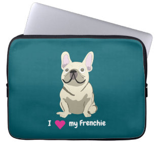 Cream French Bulldog, I Love my Dog Laptop Sleeve