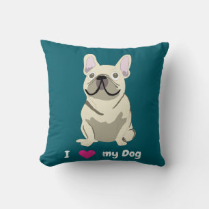 Cream French Bulldog, I Love my Dog Throw Pillow