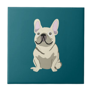 Cream French Bulldog, I Love my Dog Tile