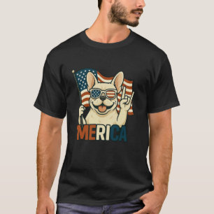 Cream French Bulldog Merica American Flag 4th Of J T-Shirt