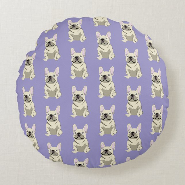 Cream French Bulldog,  Round Pillow (Front)