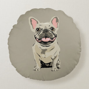 Cream French Bulldog Round Pillow
