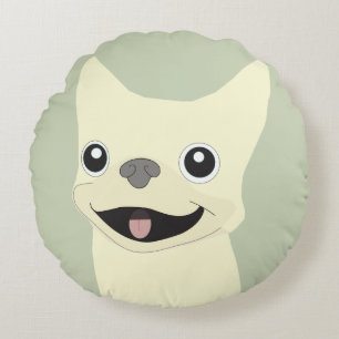 Cream French Bulldog, Sage Round Pillow