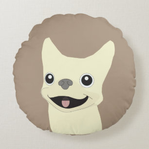 Cream French Bulldog, Warm Taupe Round Pillow