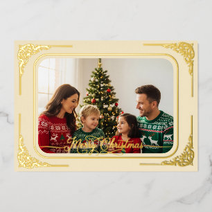 Cream Full photo Gold framed Christmas Foil Holiday Card