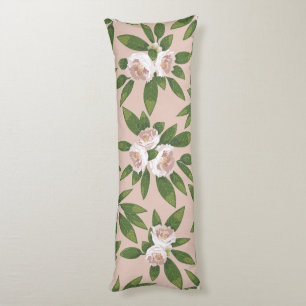 Cream Garden Harmony: Camellias and Greenery Body Pillow
