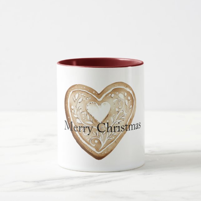 Cream Gingerbread Christmas Heart Mug (Center)