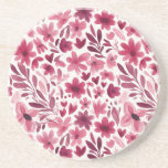 Cream Girly Pink Red Flowers Hearts   Coaster<br><div class="desc">Cream Girly Pink Red Flowers Hearts</div>