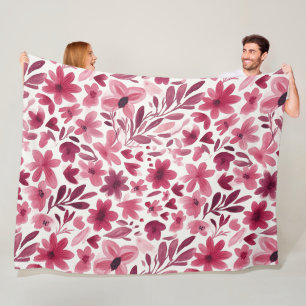 Cream Girly Pink Red Flowers Hearts   Fleece Blanket