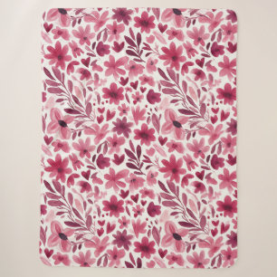 Cream Girly Pink Red Flowers Hearts Sherpa Blanket