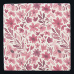 Cream Girly Pink Red Flowers Hearts   Stone Coaster<br><div class="desc">Cream Girly Pink Red Flowers Hearts</div>