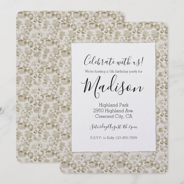 Cream Glam Leopard Print Invitation (Front/Back)