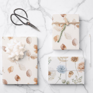Cream Gold Autumn Leaves Wrapping Paper Sheet