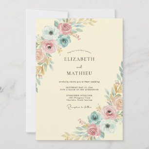 Cream Gold Blossom Wedding Invitation