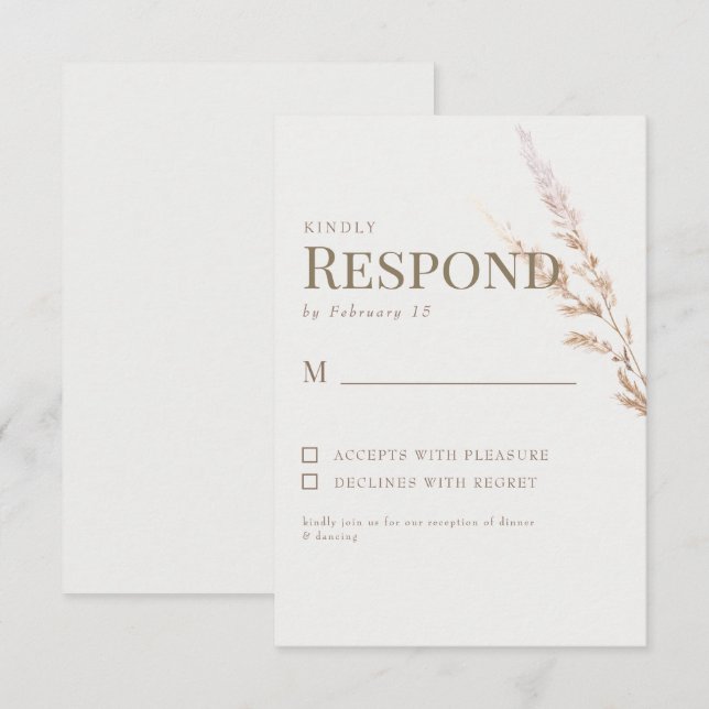 Cream Gold Boho Text Wedding RSVP Card (Front/Back)