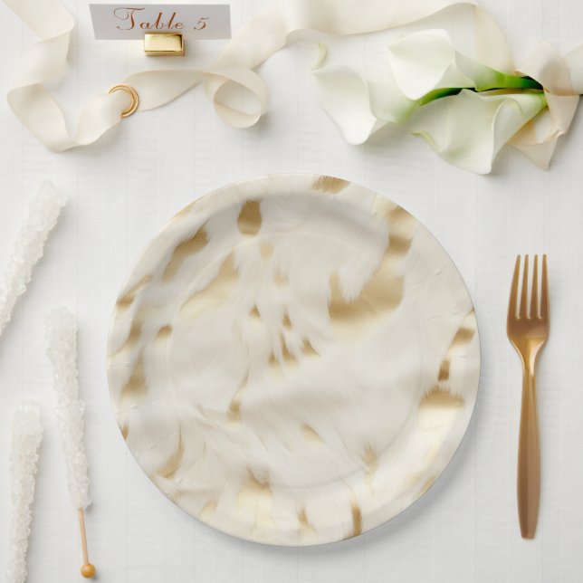 Cream Gold Cowhide Animal Paper Plate (Wedding)