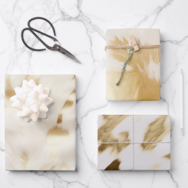 Cream Gold Cowhide Wrapping Paper Sheet (Front)